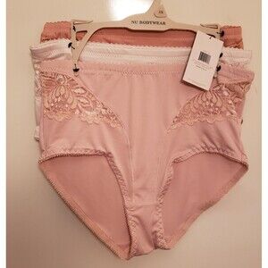 Womens Nu Bodywear Lingerie Set of 3 Sz 1X Peach White Tan Lace Accents NWT